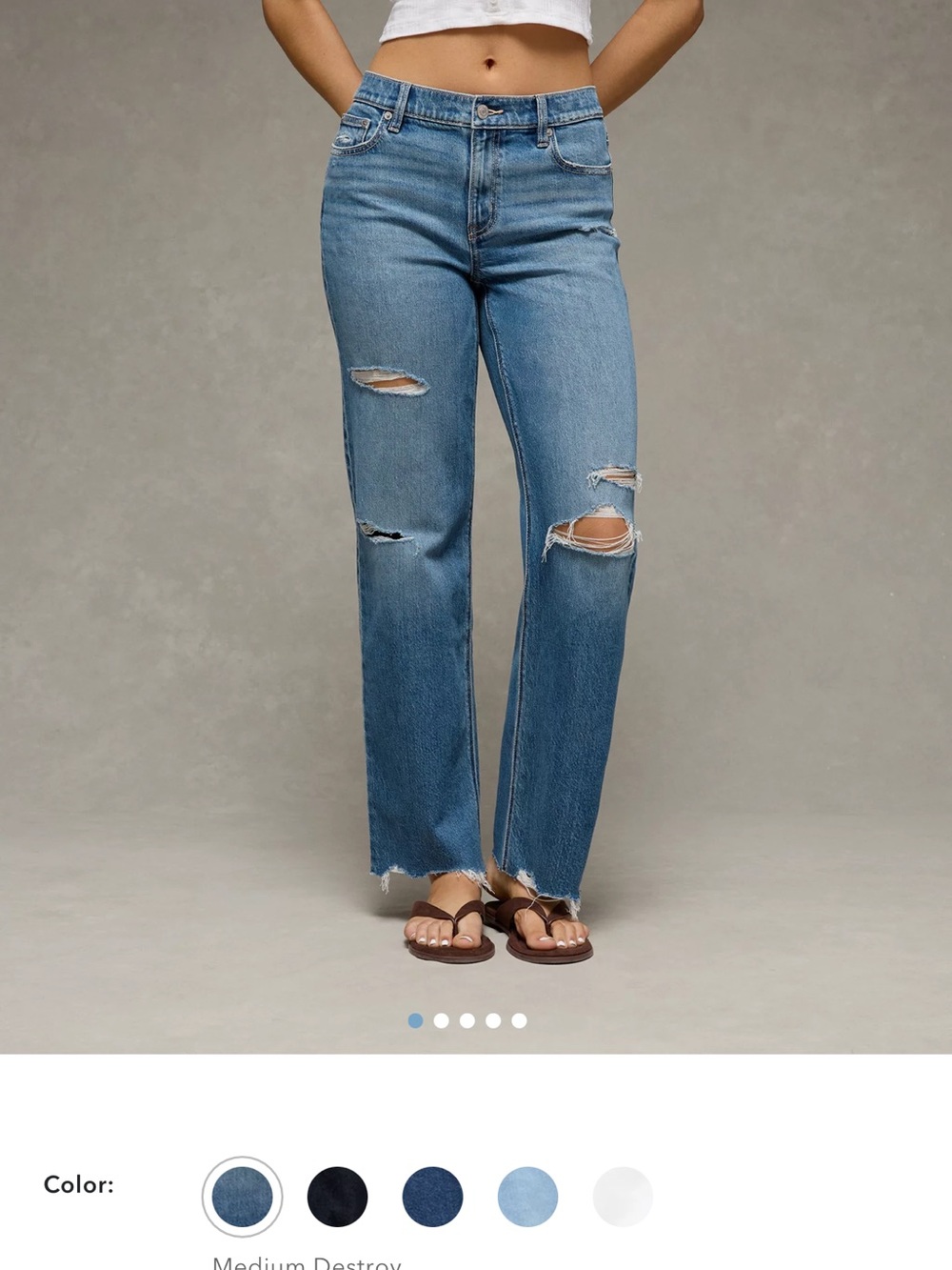 American Eagle Outfitters Medium Blue High-Rise Distressed Stovepipe Jeans